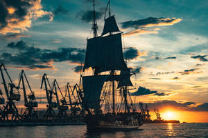 Sailing Pirate Ship Silhouette Wallpaper