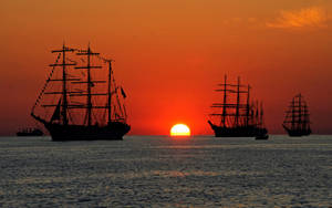 Sailing Ships With Tall Masts Wallpaper