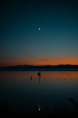 Sailing Under Half-crescent Moon Wallpaper