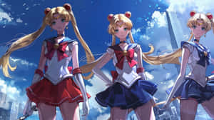 Sailor_ Moon_ Trio_ Heroic_ Stance Wallpaper