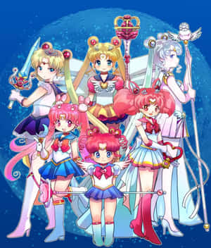 Sailor Moonand Team Cosmic Backdrop Wallpaper