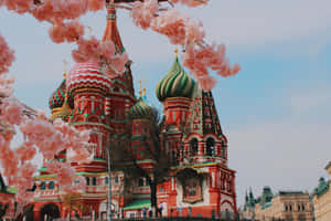 Saint Basils Cathedral With Cherry Blossoms Wallpaper