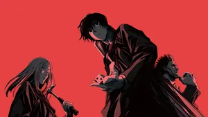 Sakamoto Days Characters Red Background Wallpaper