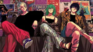 Sakamoto Days Characters Relaxing Casual Room Wallpaper