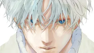 Sakamoto Days Closeup White Hair Blue Eyes Wallpaper