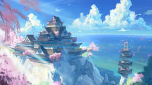 Sakura Blossom Castle Above Clouds Wallpaper