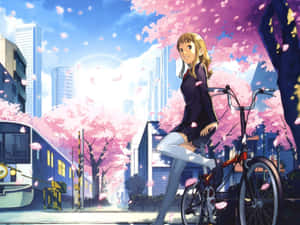 Sakura Blossom Cityscape Anime Wallpaper