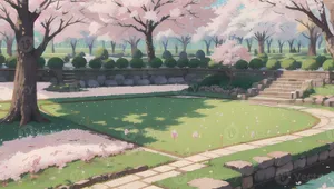 Sakura Blossom Park Scene Wallpaper