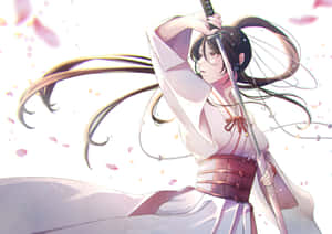 Sakura Samurai Girl Drawing Wallpaper