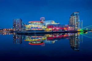 Salford Quays Waterfront Night Reflections Wallpaper