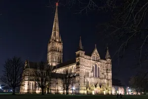 Salisbury Cathedral Nighttime Illumination Wallpaper