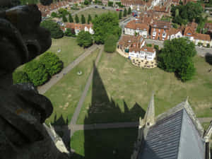 Salisbury Cathedral Shadow Over Green Wallpaper