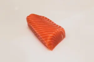 Salmon Raw Slice On Plain White Wallpaper