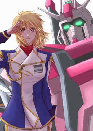 Saluting Anime Characterand Mecha Wallpaper