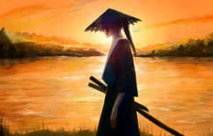 Samurai Anime Warrior Walking Alone Sunset Wallpaper