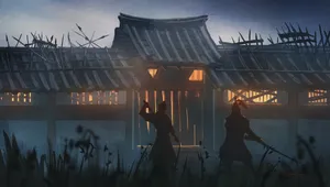 Samurai Silhouettes Dusk Battle Wallpaper
