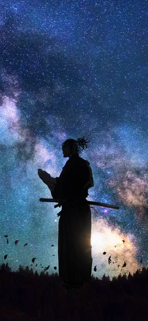 Samurai Under Starry Sky Wallpaper