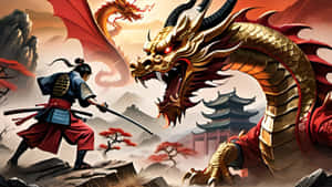 Samurai Versus Dragon Epic Confrontation Wallpaper