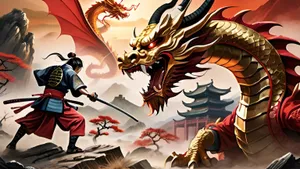 Samurai Versus Dragon Epic Confrontation Wallpaper