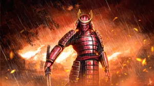 Samurai Warrior Practicing Bushido Principles Amidst A Calming Landscape Wallpaper