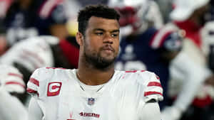 San Francisco 49ers Arik Armstead Against New England Patriots 2022 Wallpaper