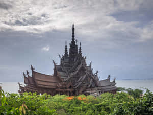 Sanctuary Of Truth Beneath The Cloudy Sky Wallpaper