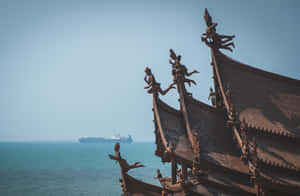 Sanctuary Of Truth Roofs Facing The Blue Ocean Wallpaper