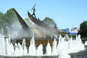 Sandefjord Whaling Monument Fountain Rainbow Wallpaper