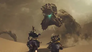Sandworm Encounter Monster Hunter Wilds Wallpaper