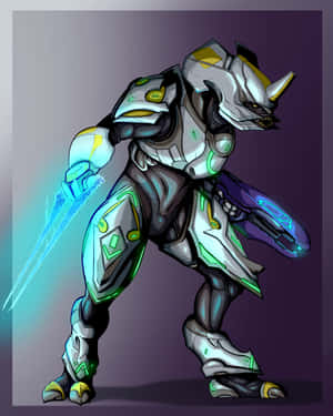 Sangheili Warrior In An Action Pose Against A Futuristic Environment Wallpaper