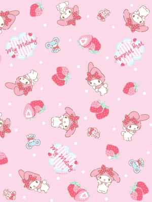 Sanrio Characters Strawberry Pattern Pink Background Wallpaper