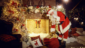 Santa Caught Decorating Christmas Fireplace.jpg Wallpaper