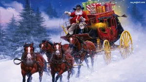 Santa Claus In A Carriage With Horses Wallpaper