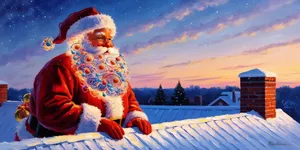 Santa Claus Sitting On Rooftop Wallpaper