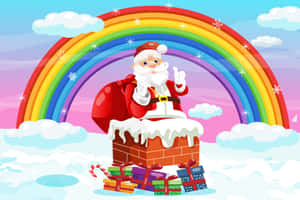 Santa Rainbow Winter Wonderland Wallpaper