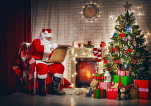 Santa Reading Listby Fireplace Christmas Scene.jpg Wallpaper