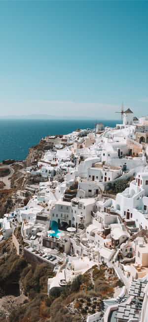 Santorini Cliffside Whitewashed Houses Wallpaper