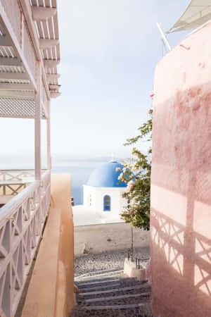 Santorini Stairwayto Aegean Sea Wallpaper