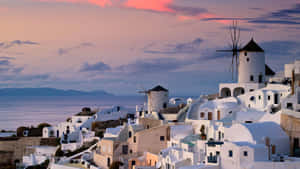 Santorini Sunset Windmills Wallpaper