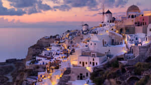 Santorini Sunset Windmills Wallpaper