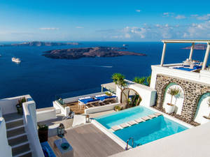 Santorini Swimming Pool Wallpaper