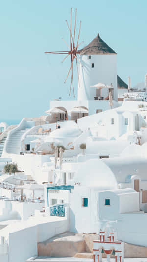 Santorini Windmilland Whitewashed Houses Wallpaper