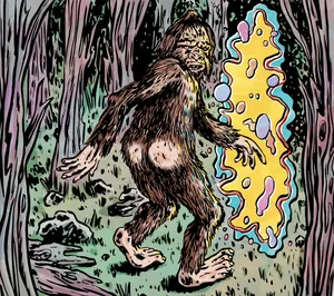 Sassy Sasquatch Psychedelic Forest Wallpaper