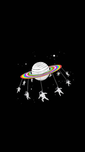 Saturn Swing Astronauts Aesthetic Wallpaper