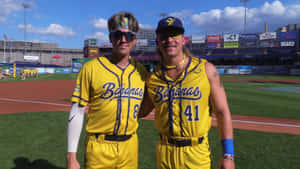 Savannah Bananas Players Posing At Stadium Wallpaper