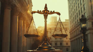 Scales Of Justice In Front Of Historic Courthouse Wallpaper