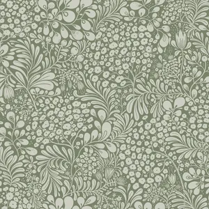 Scandinavian Floral Pattern Green Wallpaper