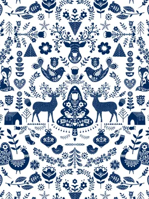 Scandinavian Folk Art Pattern Wallpaper