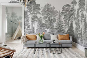 Scandinavian Style Living Room Forest Wallpaper Wallpaper