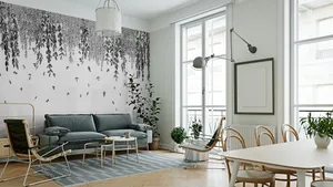 Scandinavian Style Living Room Interior Wallpaper